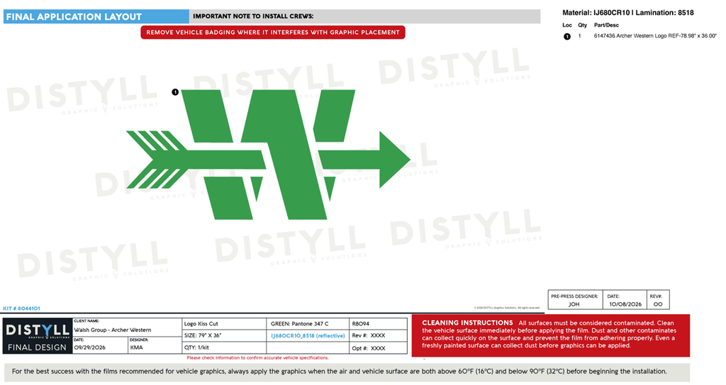 Walsh Group, Archer Western, 36in Logo, Universal Part