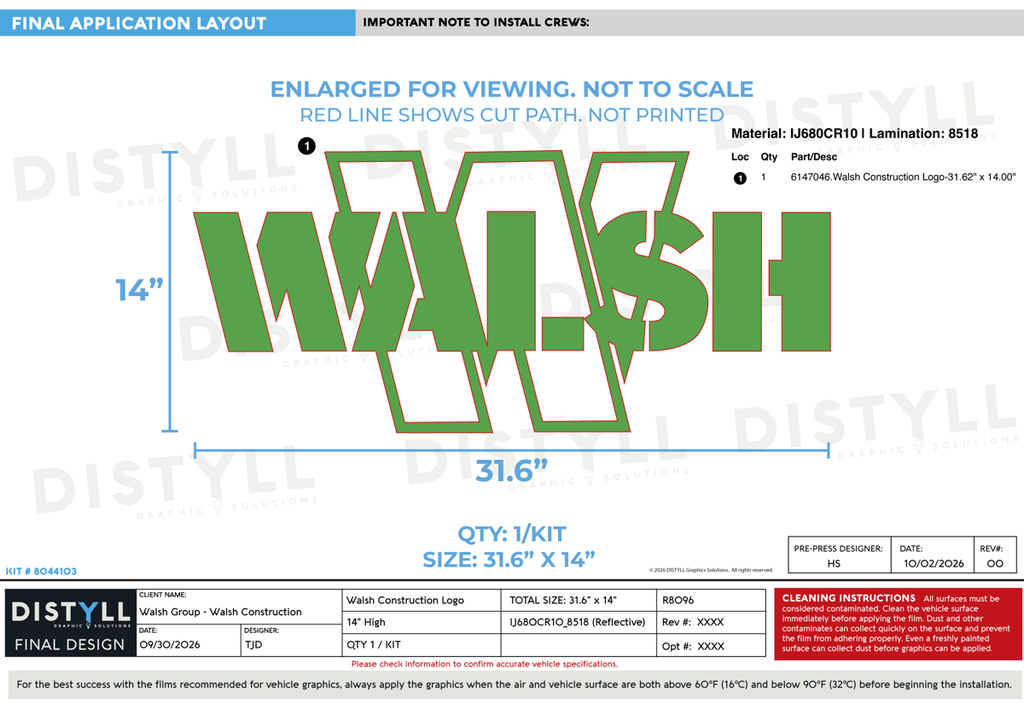 Walsh Group, Walsh Construction, 14in Logo, Universal Part