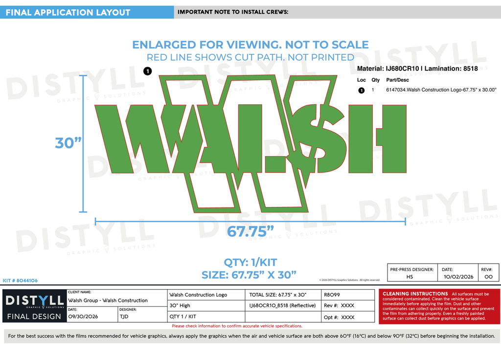 Walsh Group, Walsh Construction, 30in Logo, Universal Part