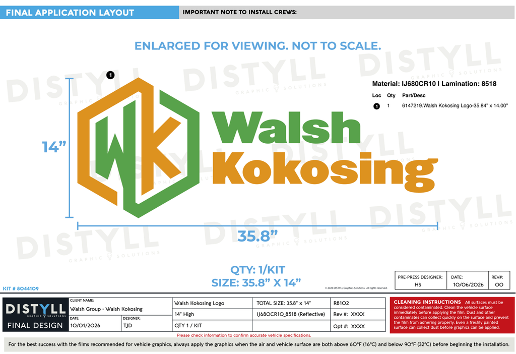 Walsh Group, Walsh Kokosing, 14in Logo, Universal Part