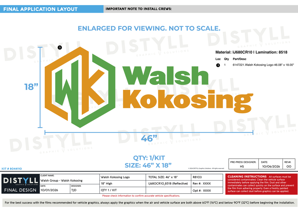 Walsh Group, Walsh Kokosing, 18in Logo, Universal Part
