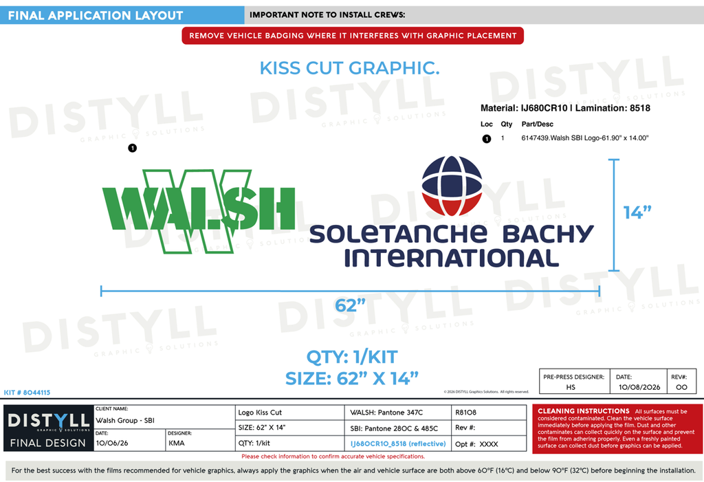 Walsh Group, SBI, 14in Logo, Universal Part