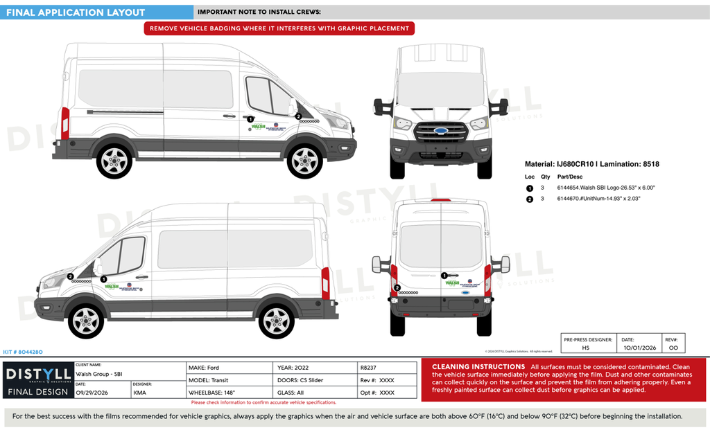 Walsh Group, SBI, Ford, Transit, HR, 148WB, CS Slider, Fixed Glass, 2022