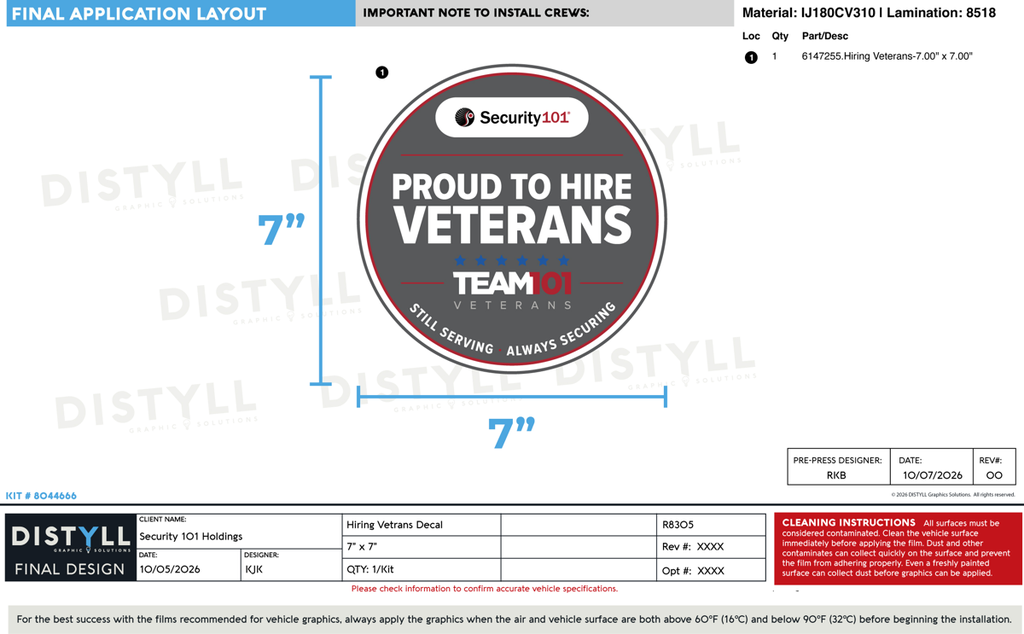 Security 101 Holdings, 7in Hiring Vetrans Decals