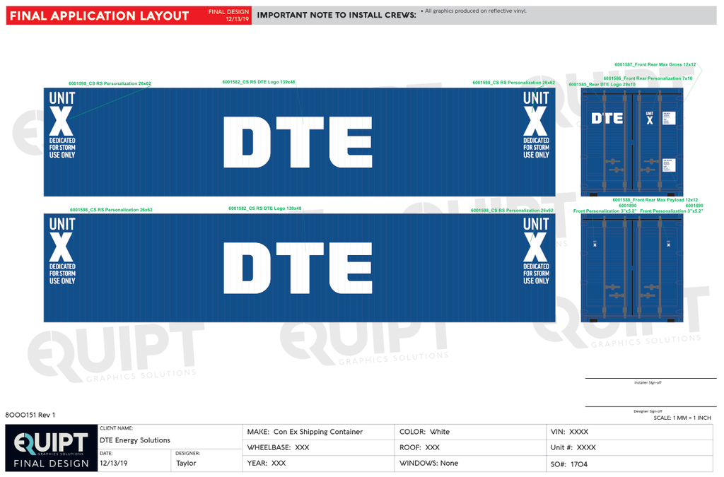 DTE Energy, Shipping Container, Blue Paint White Graphics