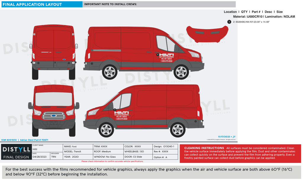 Hilti, Ford Transit, Mid Roof, 130WB, 2020, New York Door Logo Kit