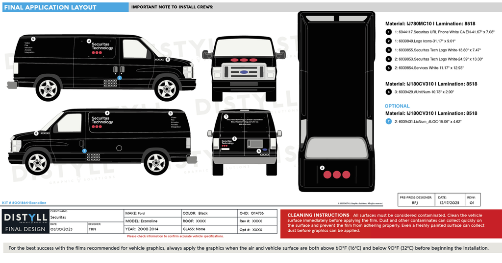 Securitas, Canada-English, Small and Large Vans, Black OEM, White Text, Base Kit