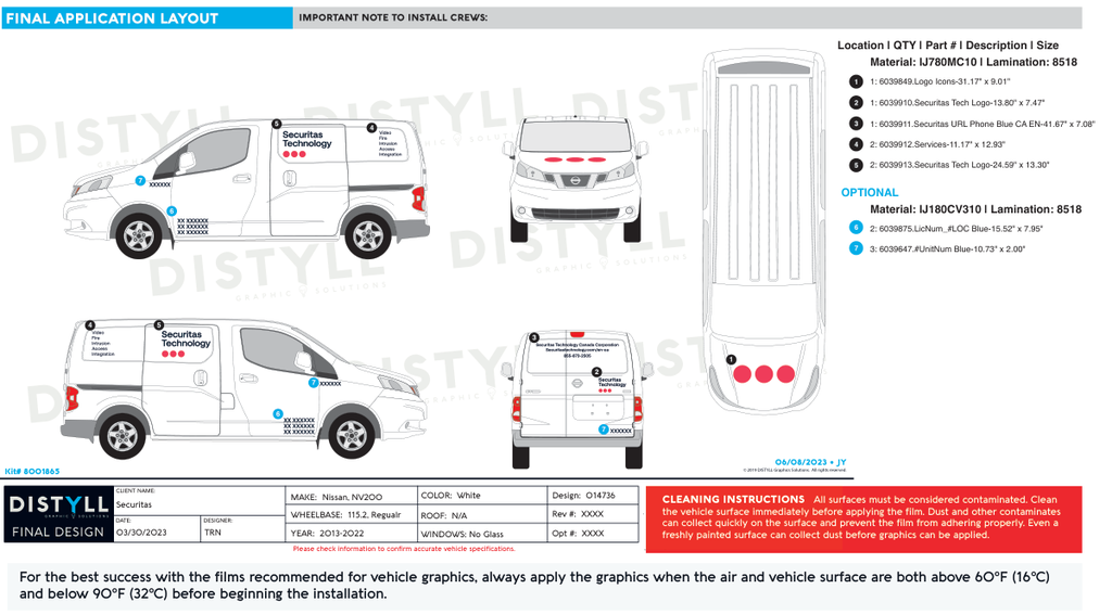Securitas, Canada-English, Small and Large Vans, White OEM, Blue Text, Base Kit