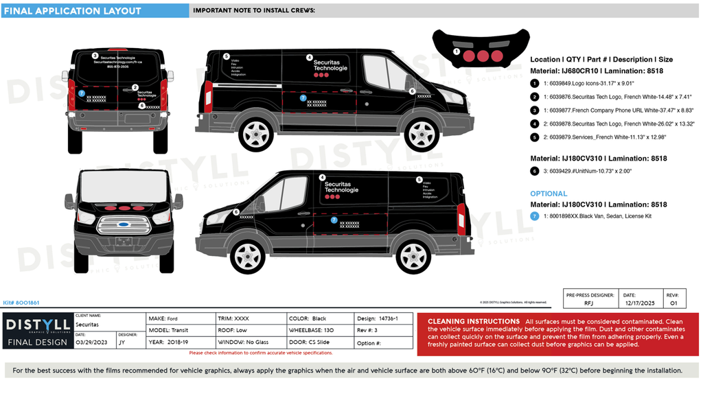 Securitas, Canada-French, Small and Large Vans, Black OEM, White Text, Base Kit