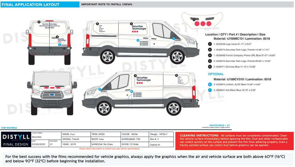 Securitas, Canada-French, Small and Large Vans, White OEM, Blue Text, Base Kit