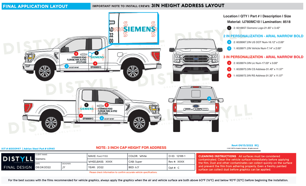 Siemens, Ford F150, Super Cab, 6ft 5in Bed, 2022-, 3in Spot Graphics For ASCO Pe
