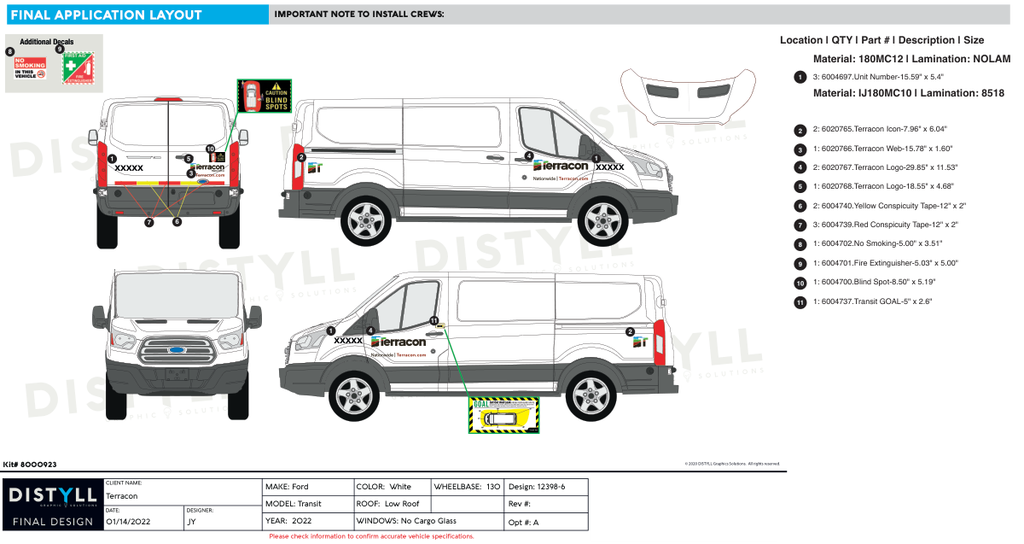 Terracon, Ford Transit, 130 WB, Low Roof, No Glass, 2022-, Spot Graphics