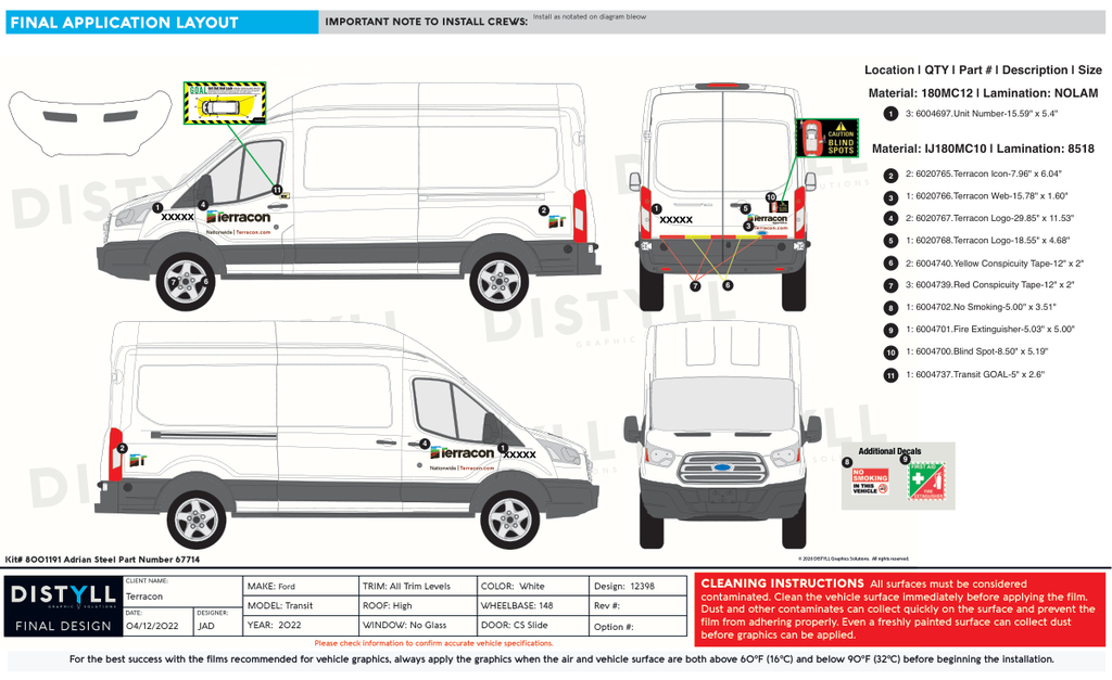 Terracon, Ford Transit, 148 WB, High Roof, No Glass, 2022-, Spot Graphics