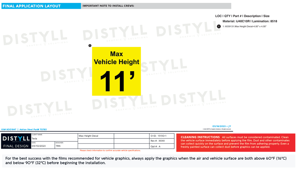 Tesla, Height Warning Decal